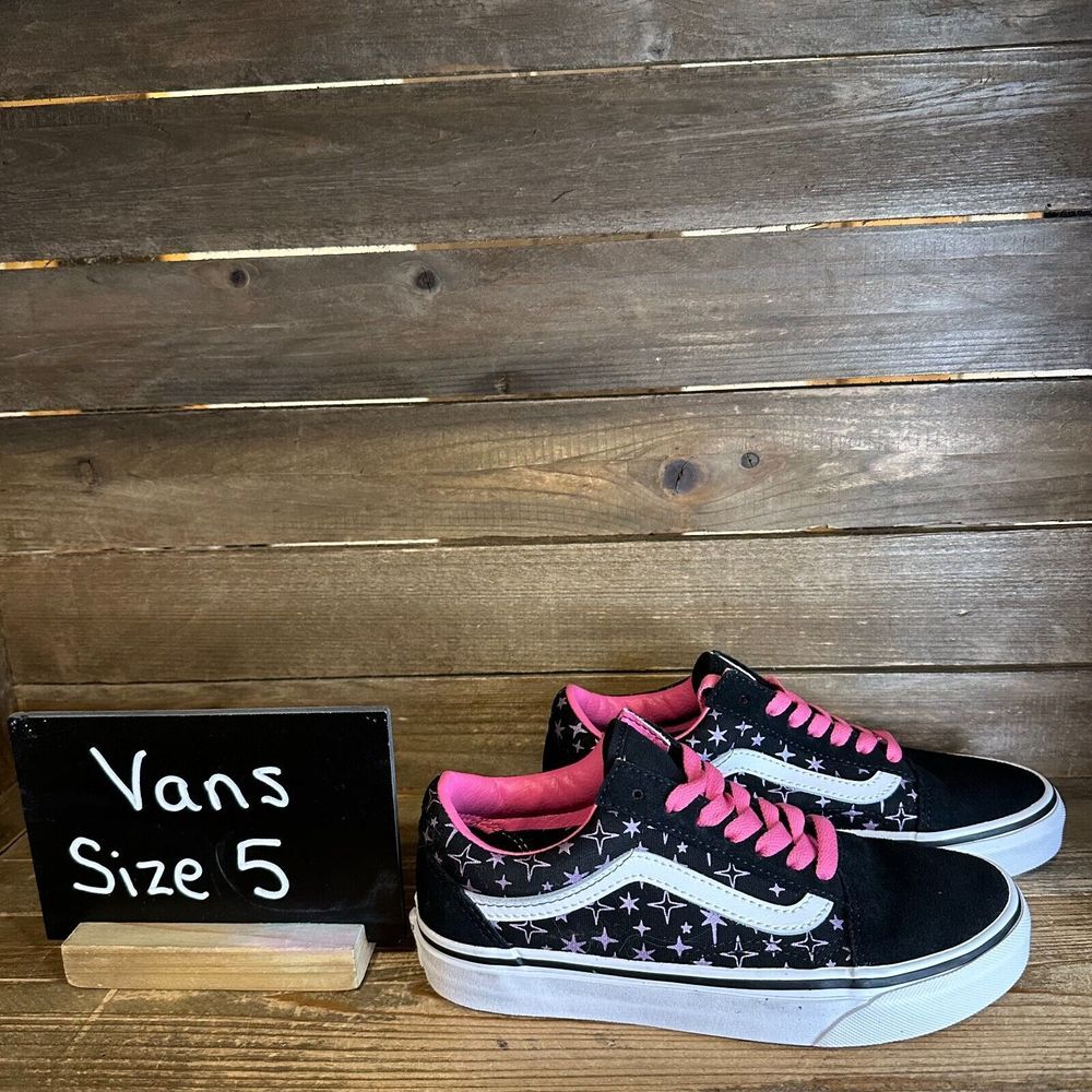 New Big Kids Vans‎ Old Skool Black Stars Print Skate Sneakers Shoes Size 3.5 Y